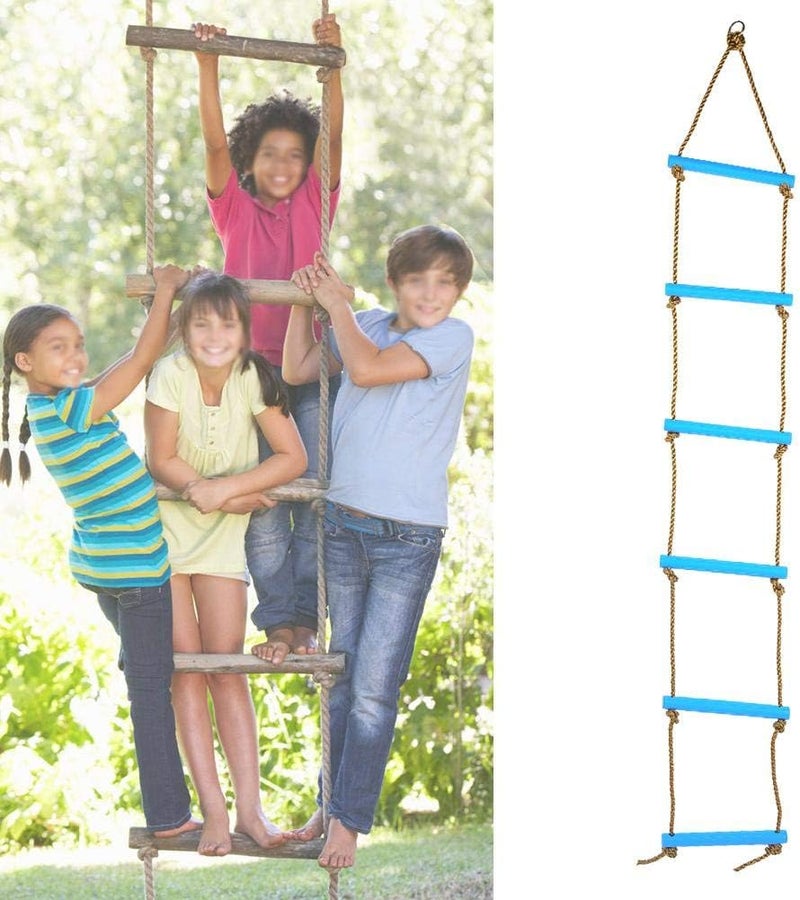 woobles 6.5 ft. Climbing Rope Ladder for Kids - Swing Set Accessories - Playground Hanging Ladder for Swing Set - Tree Ladder Toy for Boys Children, Climbing Ladder Toy Exercise Equipment(Blue) - Image 2